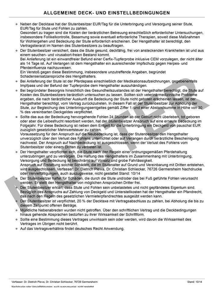 Deck- und Einstellbedingungen