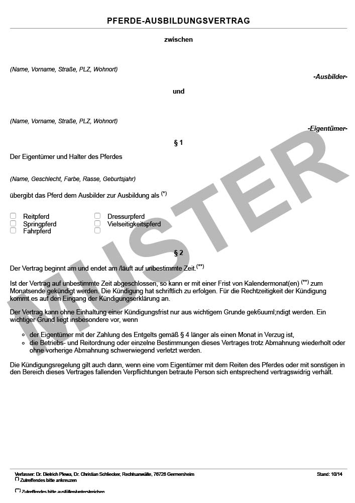 Pferde Ausbildungsvertrag